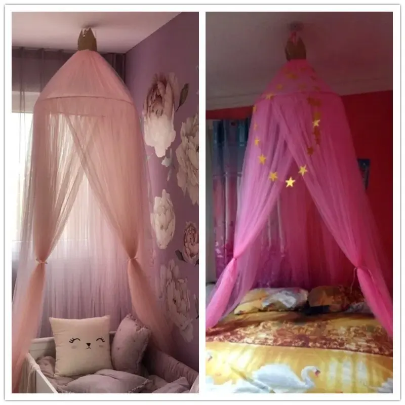 Ins Nordic Style Princess Crown Dome Crib Bed Net Children's Tent Mosquito Net 7-layer Mesh Fabric Children's Room Decoration