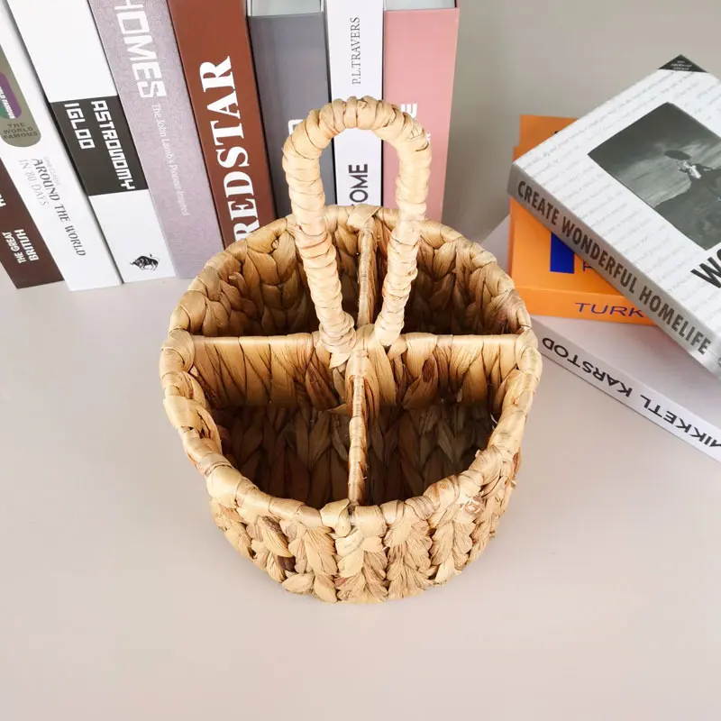 Handwoven Storage Baskets Knife and Fork Storage Basket Gourd Grass Storage Box Rural Style Portable Flower Basket