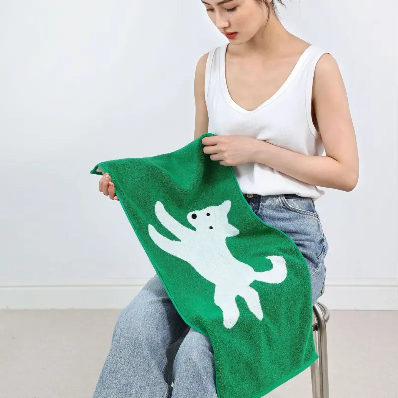Cartoon Puppy Face Towel Bath Towel A-class Combed Long Staple Cotton Beach Towel Absorbent Bathrobe For Children And Adults