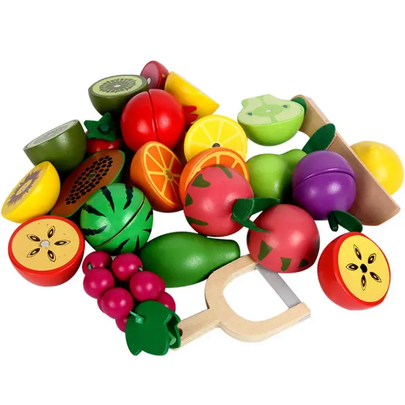 Children's Wooden Emulational Magnetic Cut Fruits Vegetables Basket Game Play Toys Baby Toys Kitchen Educational Toy Food Set