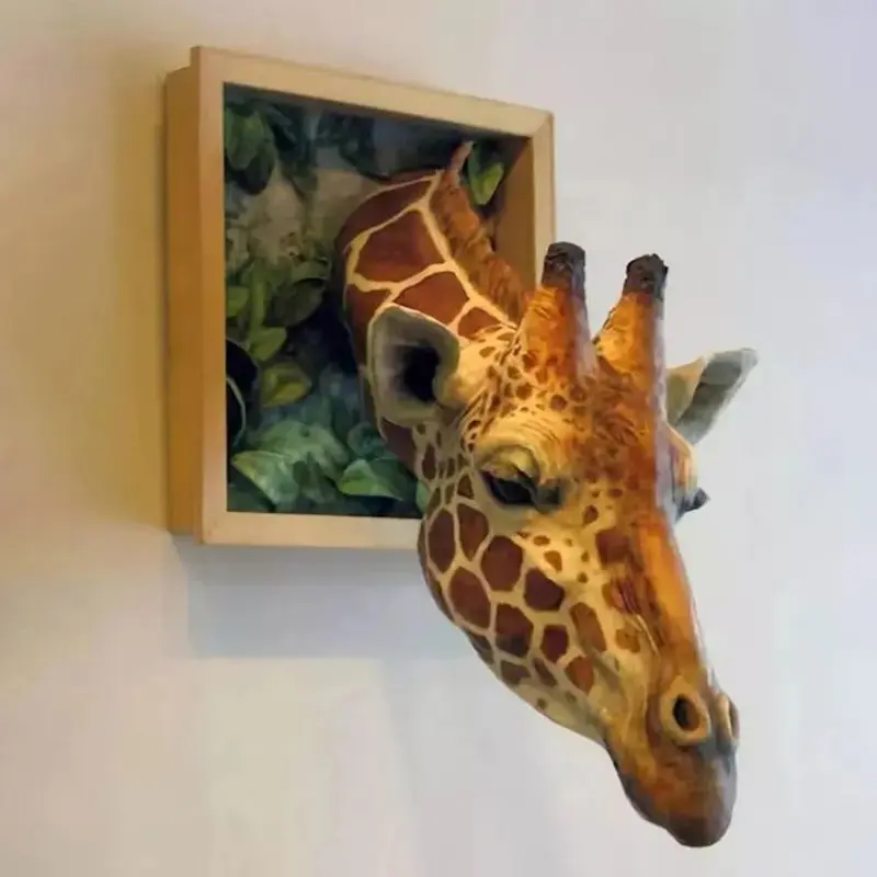 Home Furnishing New 3D Photo Frame Giraffe Creative Wall Pendant Simulation Animal Crafts Living Room Decorative Art Ornaments