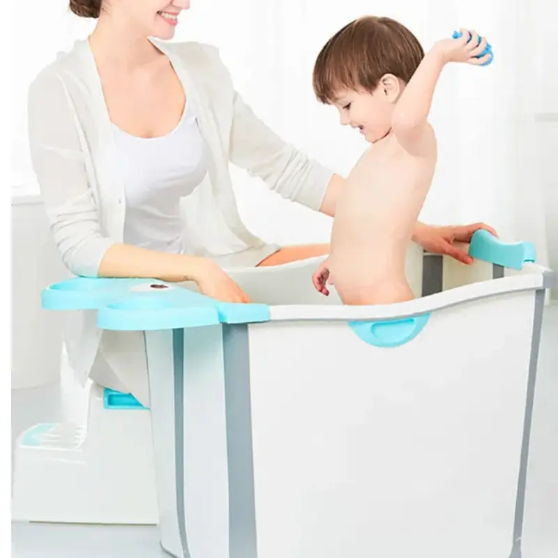 Foldable Bathtub with Seat Swimming Pool Easy to Store Portable Anti Slip Bottom Shower Basin for Boys Home Travel Kids