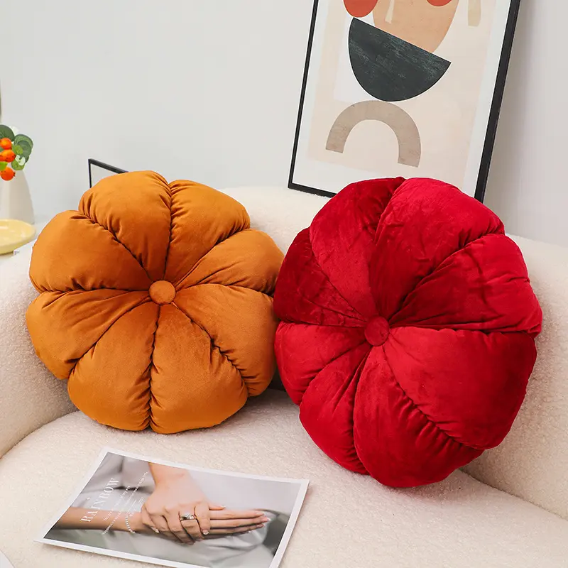 Nordic Ins-style Throw Pillow Velvet Pumpkin Cushion Solid Color Handmade Pleated Cushion for Sofa Living Room and Bay Window