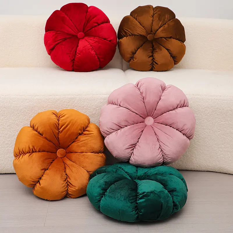 Nordic Ins-style Throw Pillow Velvet Pumpkin Cushion Solid Color Handmade Pleated Cushion for Sofa Living Room and Bay Window