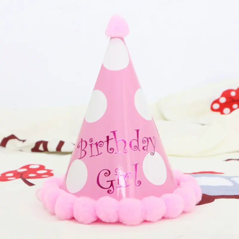 5pcs/1pcs Cartoon Paper Birthday Hat Children's Day Pompon Paper Hat Decoration Toy Baby One Year Old Party Photo Prop Supplies