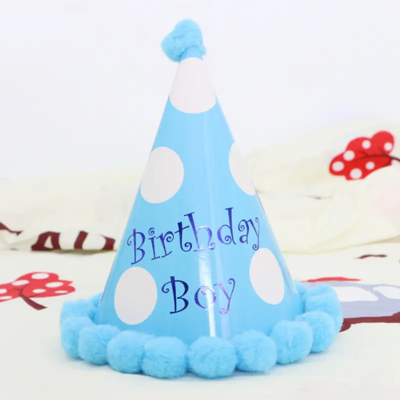 5pcs/1pcs Cartoon Paper Birthday Hat Children's Day Pompon Paper Hat Decoration Toy Baby One Year Old Party Photo Prop Supplies