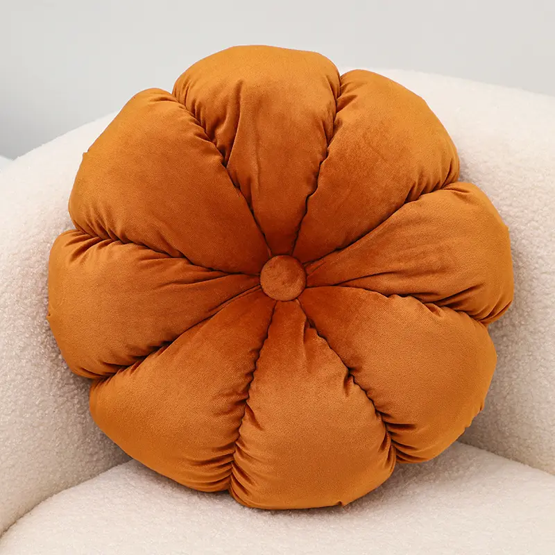 Nordic Ins-style Throw Pillow Velvet Pumpkin Cushion Solid Color Handmade Pleated Cushion for Sofa Living Room and Bay Window