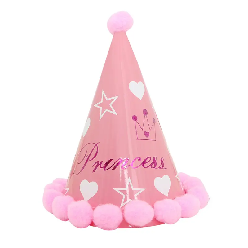 5pcs/1pcs Cartoon Paper Birthday Hat Children's Day Pompon Paper Hat Decoration Toy Baby One Year Old Party Photo Prop Supplies