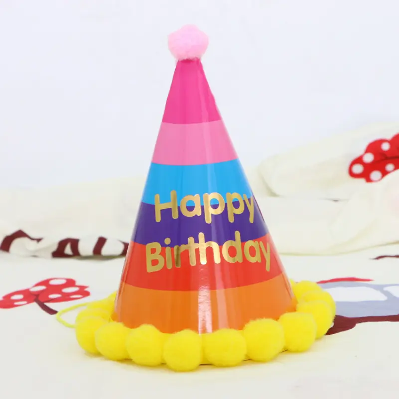 5pcs/1pcs Cartoon Paper Birthday Hat Children's Day Pompon Paper Hat Decoration Toy Baby One Year Old Party Photo Prop Supplies