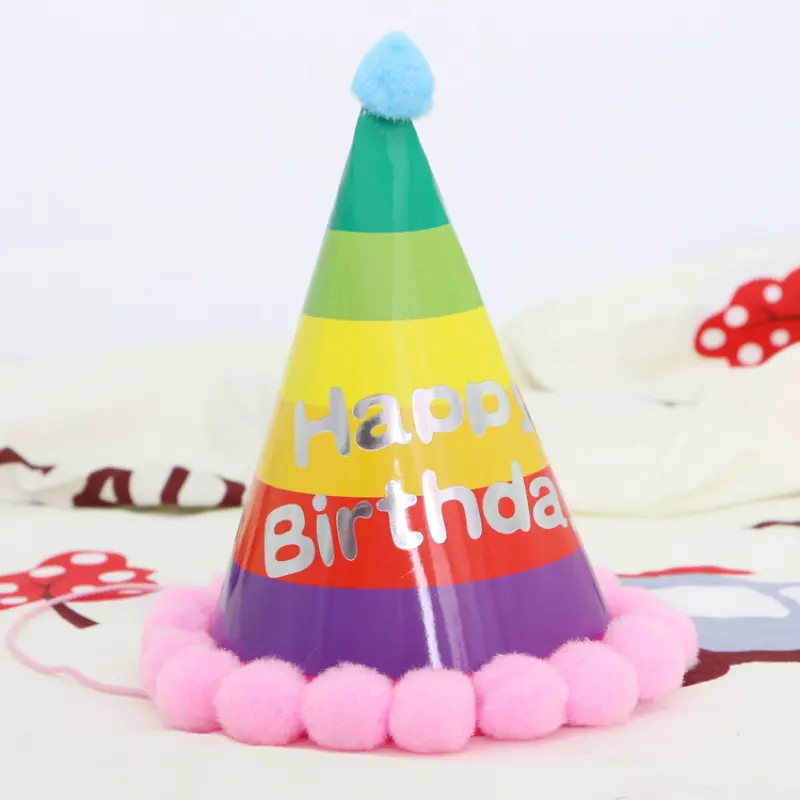 5pcs/1pcs Cartoon Paper Birthday Hat Children's Day Pompon Paper Hat Decoration Toy Baby One Year Old Party Photo Prop Supplies