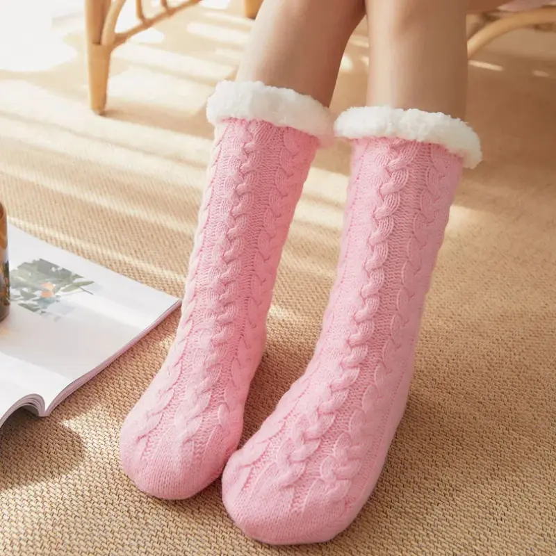 Winter Fuzzy Thermal Sock Plush Grip Hemp Winter Soft Women Home Indoor Warm Bedroom Silicone Non-slip Thick Slipper Floor Socks