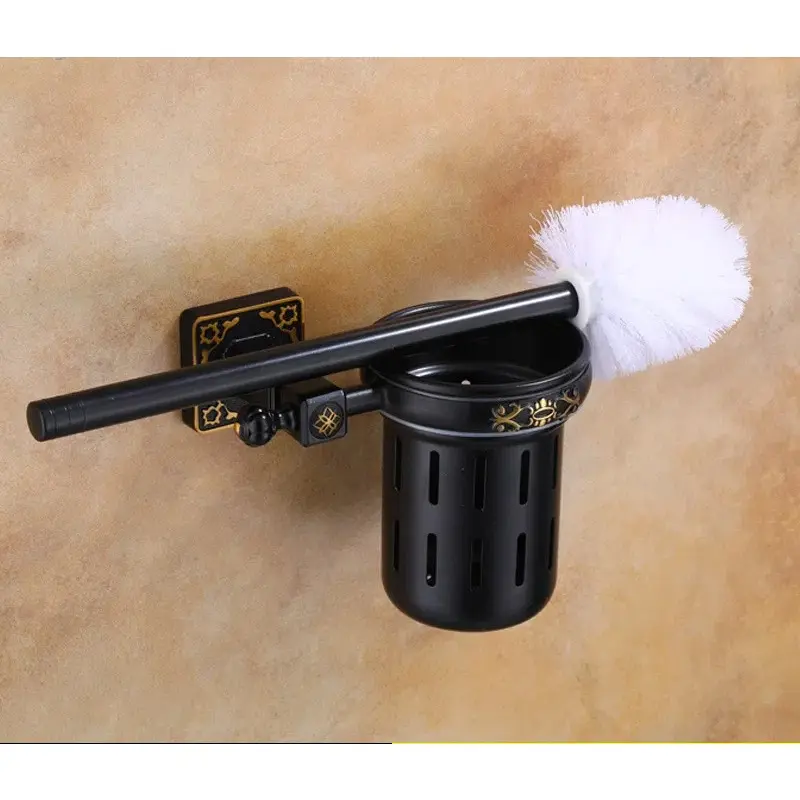 Space Aluminum Tuqiu Antique Toilet Brush Holder with Brush Aluminum Carved Bathroom Toilet Scrub Cleaning Brush Holder Set