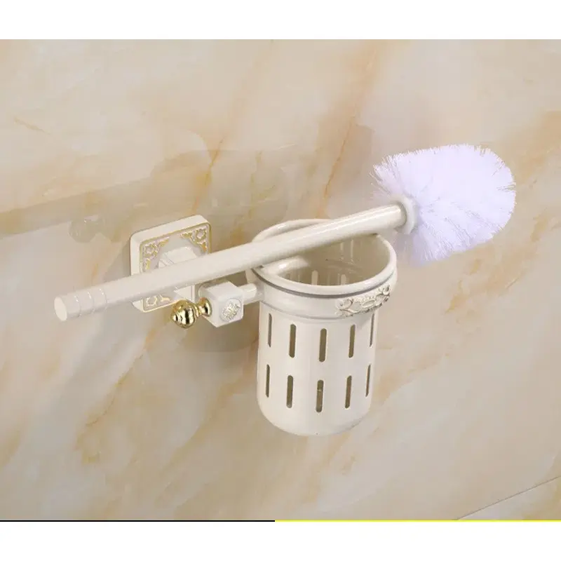 Space Aluminum Tuqiu Antique Toilet Brush Holder with Brush Aluminum Carved Bathroom Toilet Scrub Cleaning Brush Holder Set