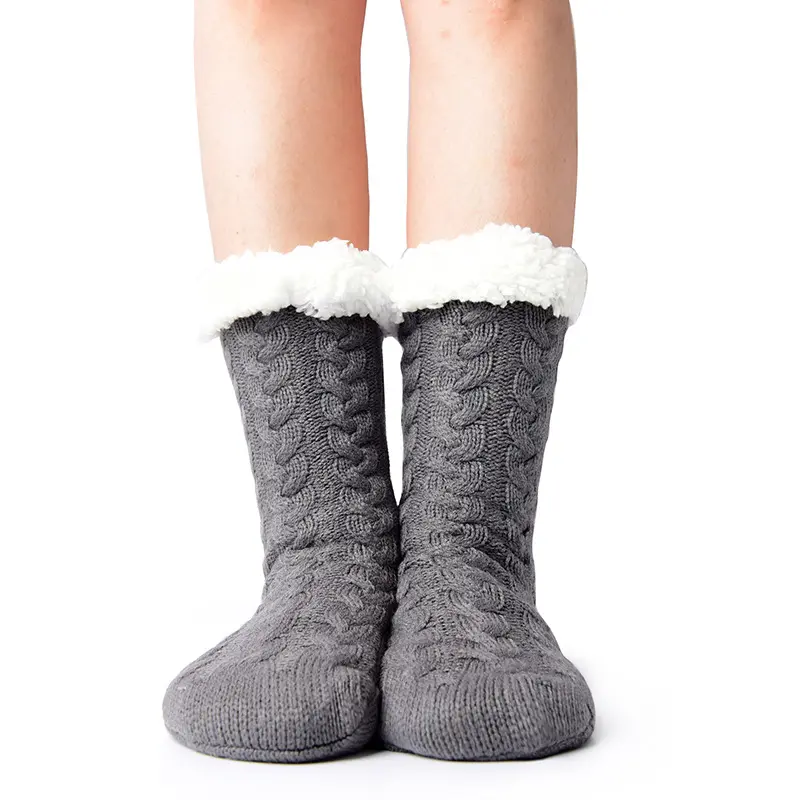 Winter Fuzzy Thermal Sock Plush Grip Hemp Winter Soft Women Home Indoor Warm Bedroom Silicone Non-slip Thick Slipper Floor Socks