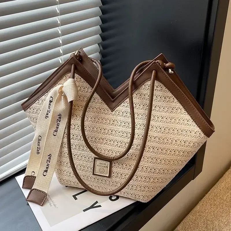 Straw Leisure Capacity Beach Shoulder Bag Retro Handmade Woven Shoulder Bag Summer Leisure Bag Commuting Women's Handbag