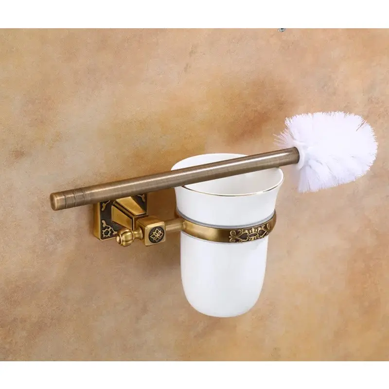 Space Aluminum Tuqiu Antique Toilet Brush Holder with Brush Aluminum Carved Bathroom Toilet Scrub Cleaning Brush Holder Set