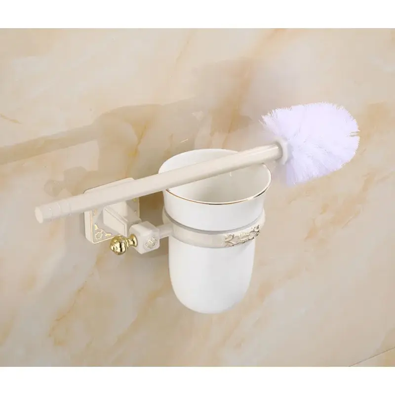 Space Aluminum Tuqiu Antique Toilet Brush Holder with Brush Aluminum Carved Bathroom Toilet Scrub Cleaning Brush Holder Set