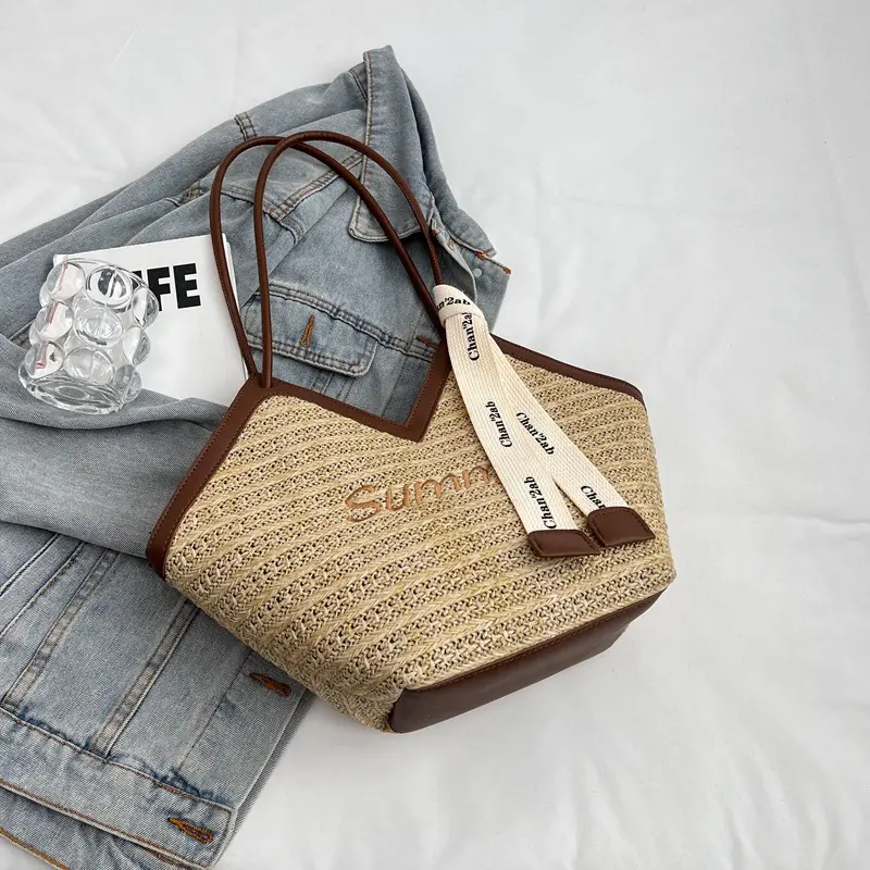 Straw Leisure Capacity Beach Shoulder Bag Retro Handmade Woven Shoulder Bag Summer Leisure Bag Commuting Women's Handbag