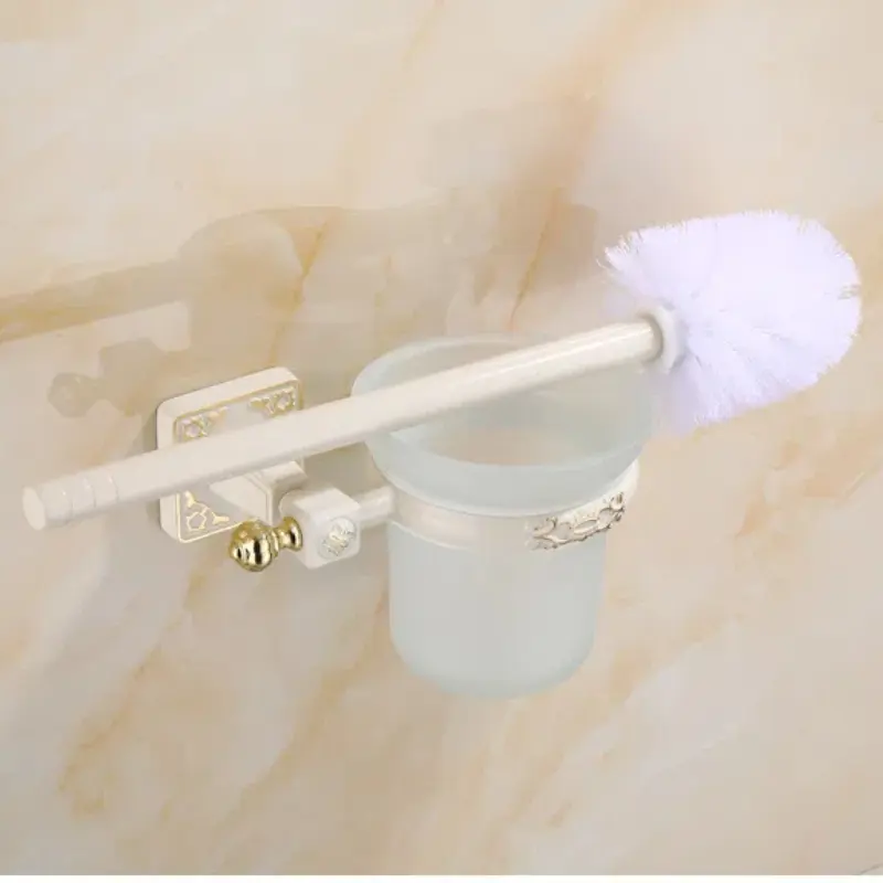 Space Aluminum Tuqiu Antique Toilet Brush Holder with Brush Aluminum Carved Bathroom Toilet Scrub Cleaning Brush Holder Set