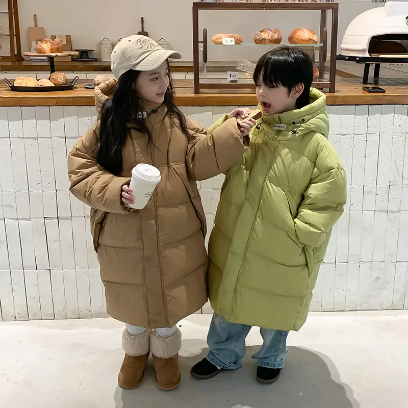 Winter Clothes For Teenage Girls Down Jackets Long Style Children Hooded Cotton Coats Loose Kids Windbreaker Overcoats New Solid
