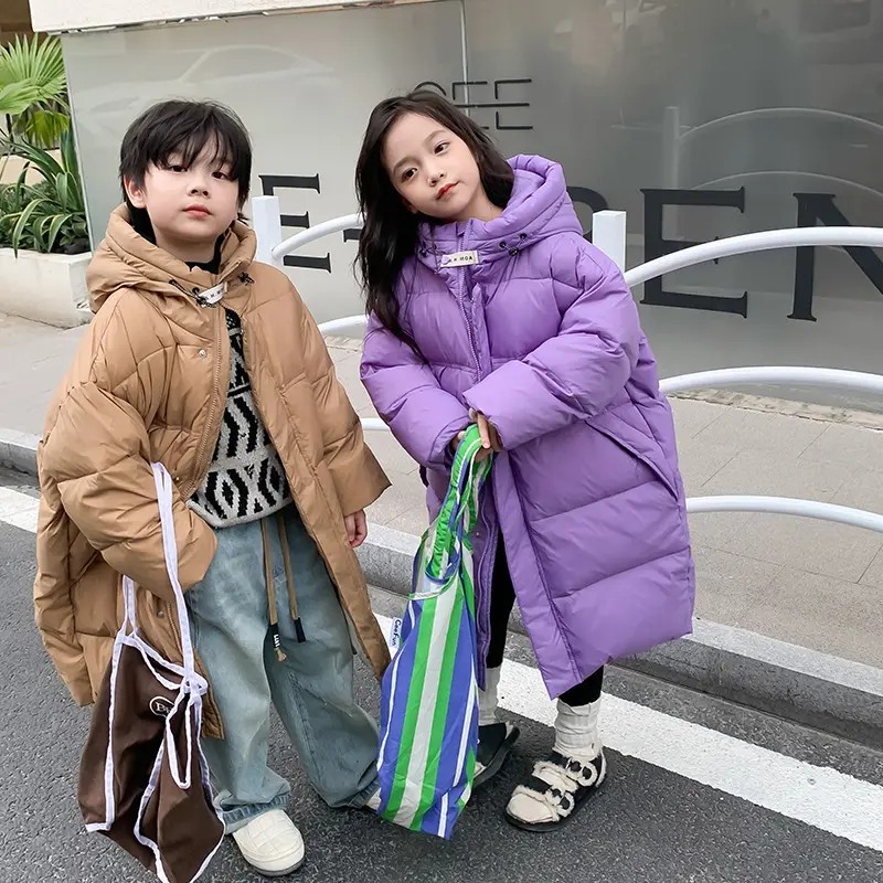 Winter Clothes For Teenage Girls Down Jackets Long Style Children Hooded Cotton Coats Loose Kids Windbreaker Overcoats New Solid