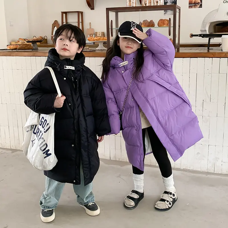 Winter Clothes For Teenage Girls Down Jackets Long Style Children Hooded Cotton Coats Loose Kids Windbreaker Overcoats New Solid