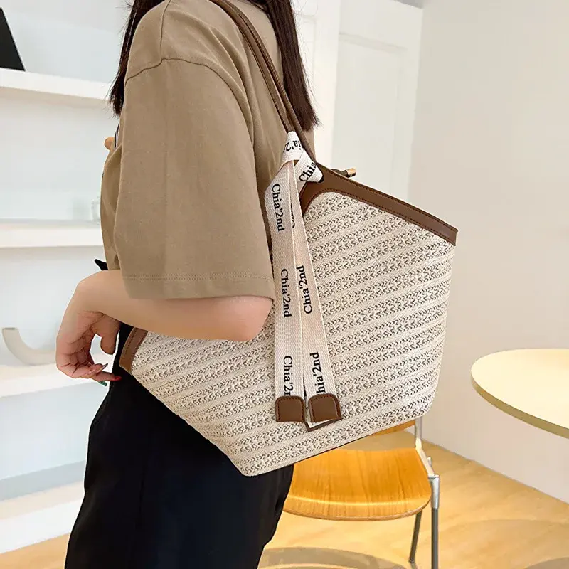 Straw Leisure Capacity Beach Shoulder Bag Retro Handmade Woven Shoulder Bag Summer Leisure Bag Commuting Women's Handbag