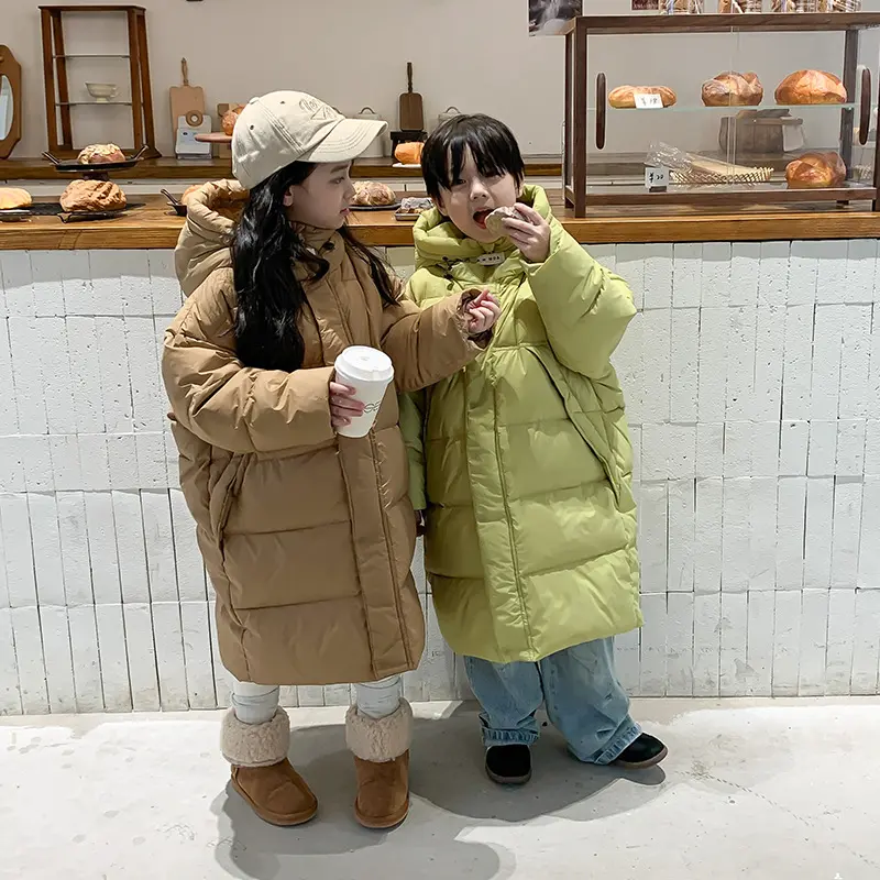 Winter Clothes For Teenage Girls Down Jackets Long Style Children Hooded Cotton Coats Loose Kids Windbreaker Overcoats New Solid