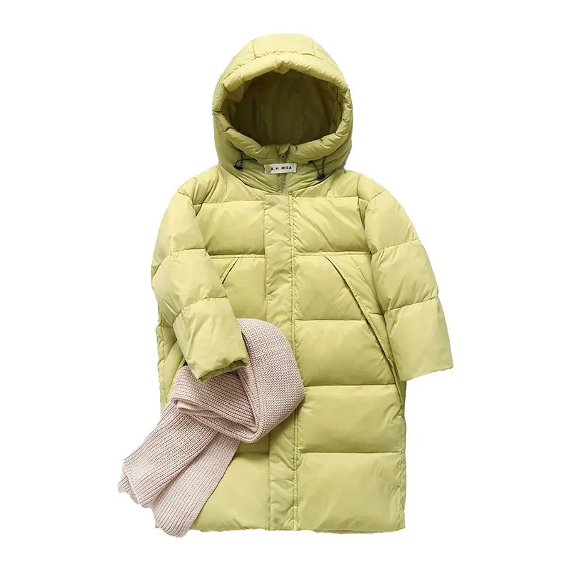 Winter Clothes For Teenage Girls Down Jackets Long Style Children Hooded Cotton Coats Loose Kids Windbreaker Overcoats New Solid