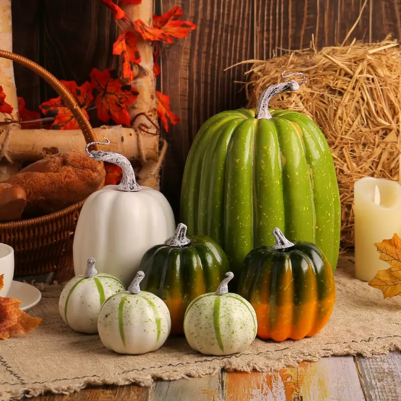 7Pcs Artificial Pumpkin Fake Vegetable Props Large Foam Pumpkin Autumn Thanksgiving Ornaments Halloween Decorations House Party