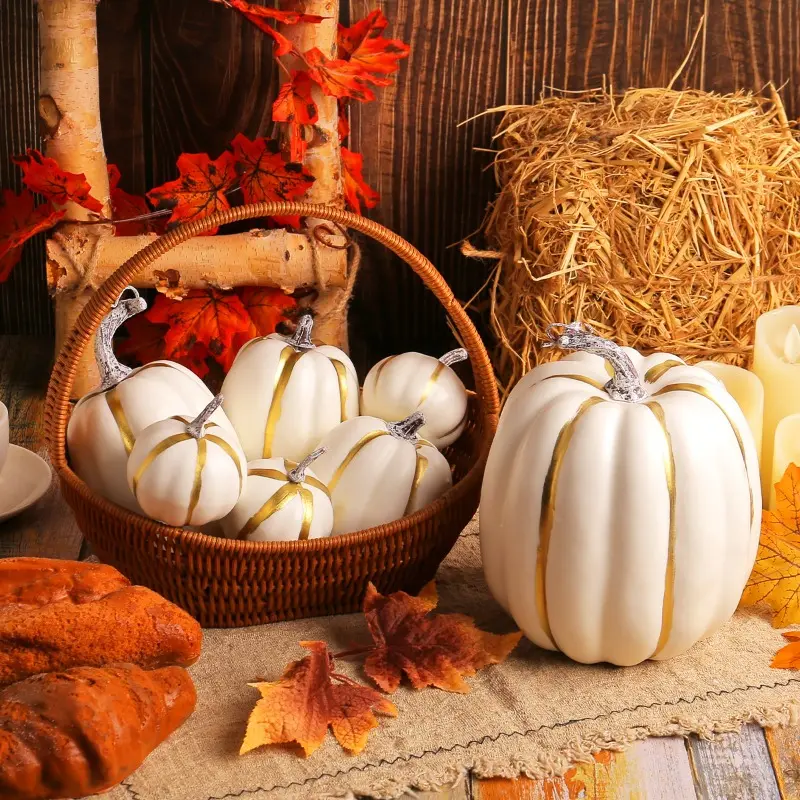 7Pcs Artificial Pumpkin Fake Vegetable Props Large Foam Pumpkin Autumn Thanksgiving Ornaments Halloween Decorations House Party