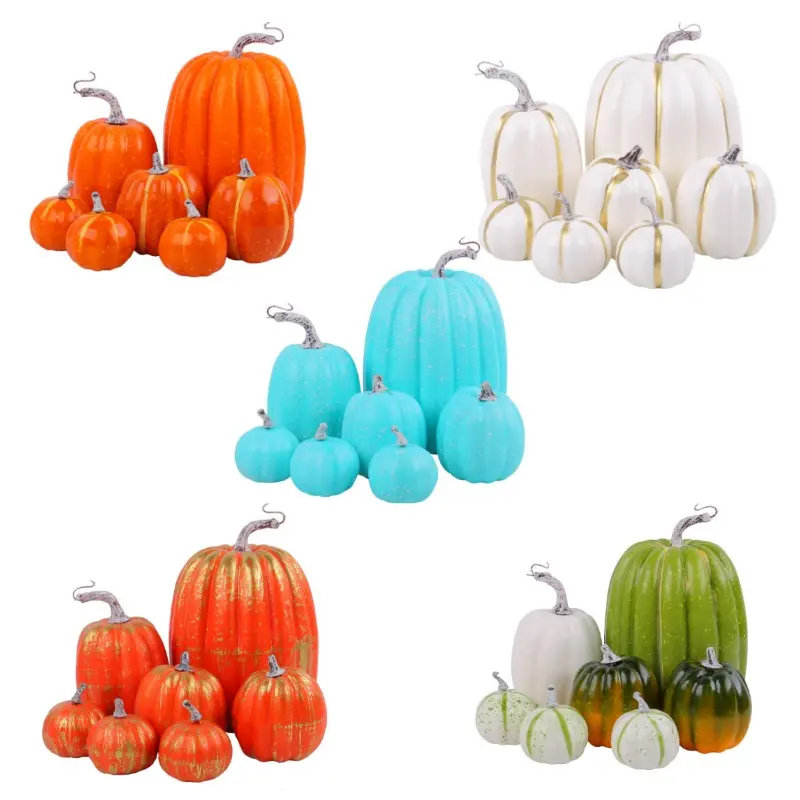 7Pcs Artificial Pumpkin Fake Vegetable Props Large Foam Pumpkin Autumn Thanksgiving Ornaments Halloween Decorations House Party