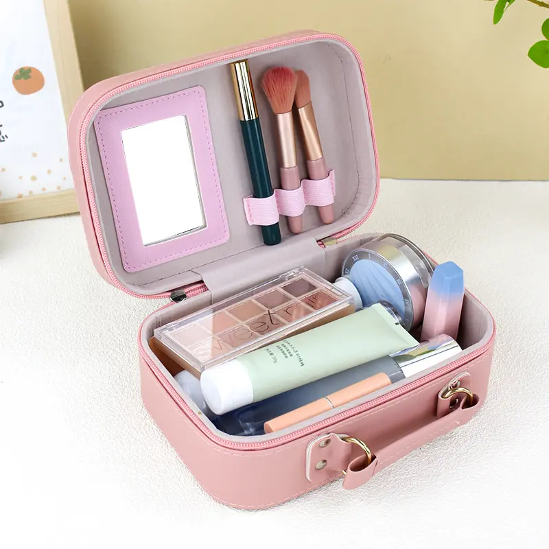 Large-capacity Handheld Makeup Box Leather Portable Travel Toiletries Organizer Waterproof Wash Bathing Cosmetic Bag Female Bags