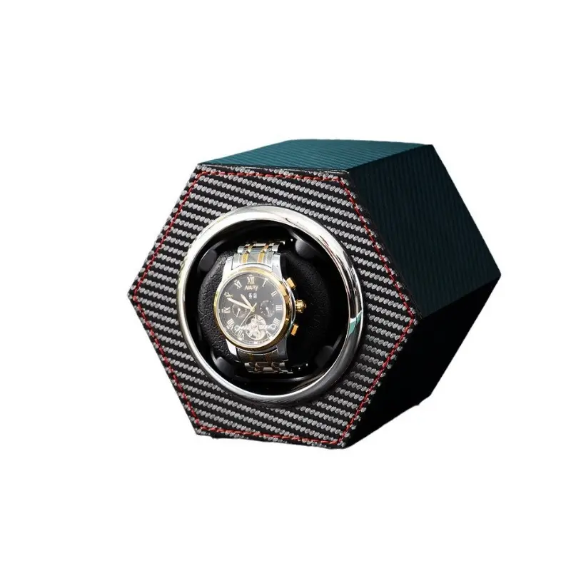 New Hexagonal Mini Single PU Watch Winder for Automatic Watches Watch Box Automatic Winder with USB Cable Two Adjustable Levels