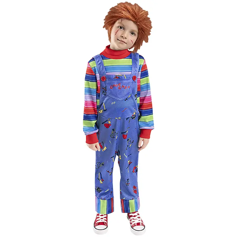 Movie Child's Chucky Cosplay Costume Uniform Top Shirt Rompers Full Set Outfits Halloween Costume For Kids Guiwa's Resurrection