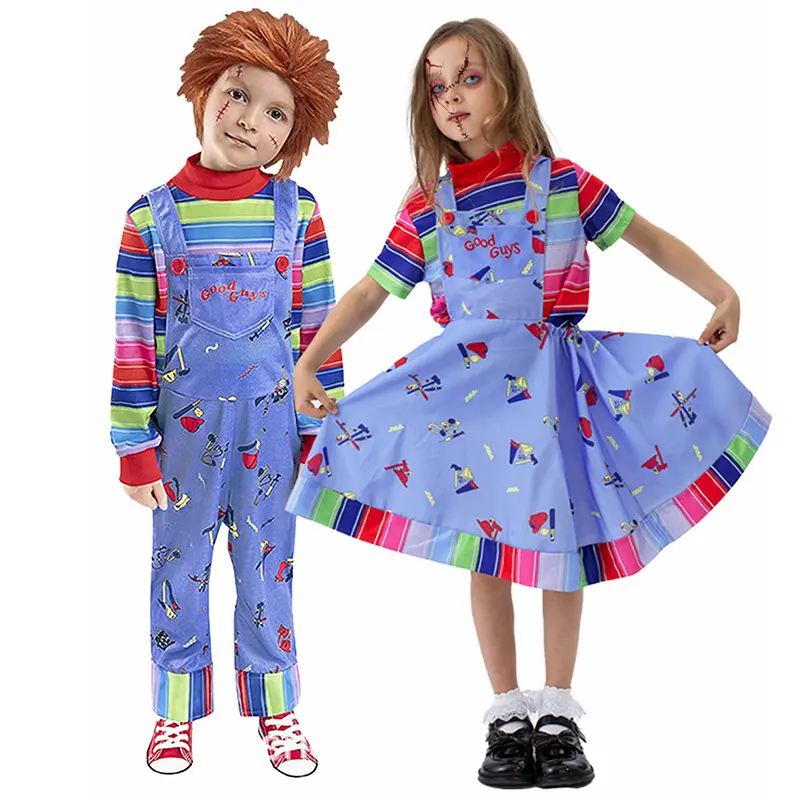 Movie Child's Chucky Cosplay Costume Uniform Top Shirt Rompers Full Set Outfits Halloween Costume For Kids Guiwa's Resurrection