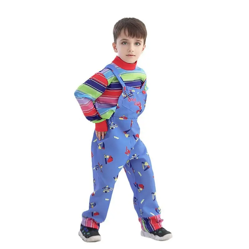 Movie Child's Chucky Cosplay Costume Uniform Top Shirt Rompers Full Set Outfits Halloween Costume For Kids Guiwa's Resurrection