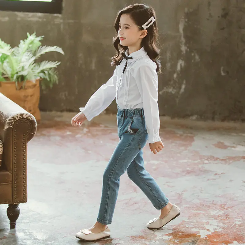 Girls Blouse Lace Floral Shirts For Girls Spring Autumn Children White Blouse Casual Style Girls Clothes Children's Wear