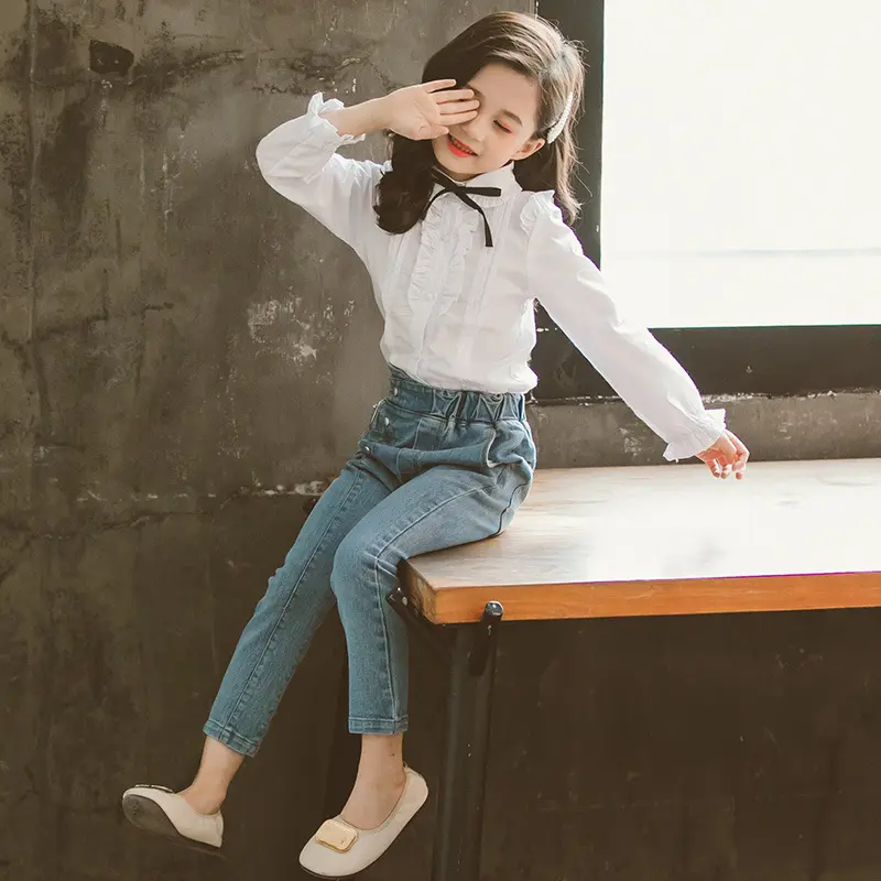 Girls Blouse Lace Floral Shirts For Girls Spring Autumn Children White Blouse Casual Style Girls Clothes Children's Wear