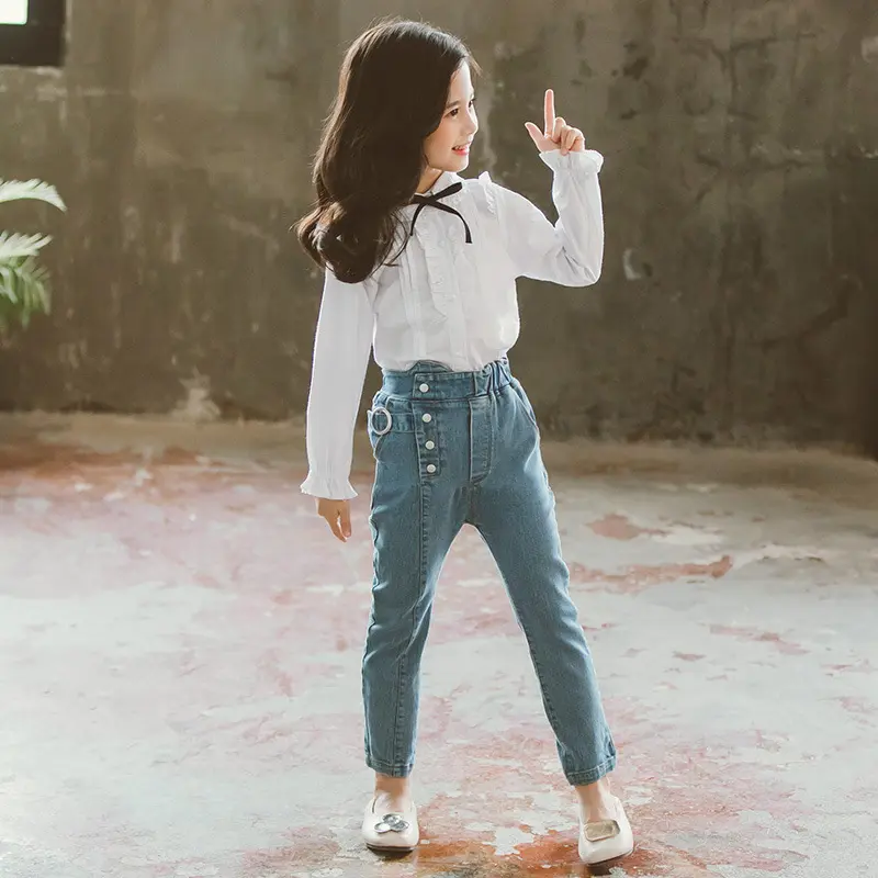Girls Blouse Lace Floral Shirts For Girls Spring Autumn Children White Blouse Casual Style Girls Clothes Children's Wear