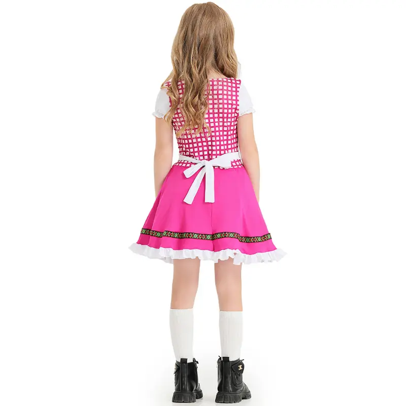 Oktoberfest Suit Performance Clothing German Traditional Children's Clothing Black and Pink Plaid Print Ethnic Holiday Costumes