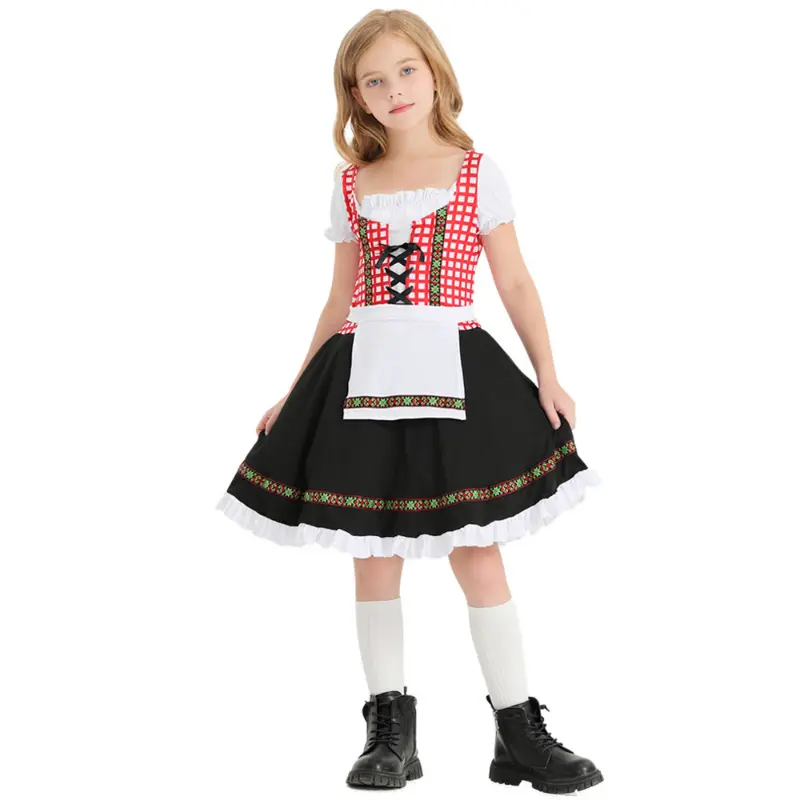 Oktoberfest Suit Performance Clothing German Traditional Children's Clothing Black and Pink Plaid Print Ethnic Holiday Costumes