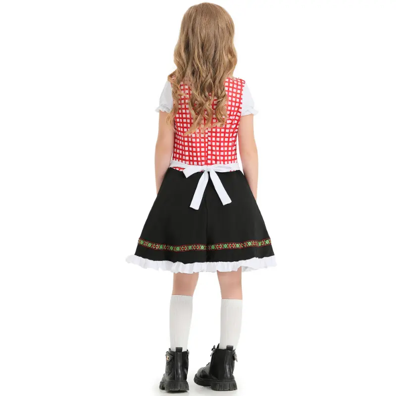 Oktoberfest Suit Performance Clothing German Traditional Children's Clothing Black and Pink Plaid Print Ethnic Holiday Costumes