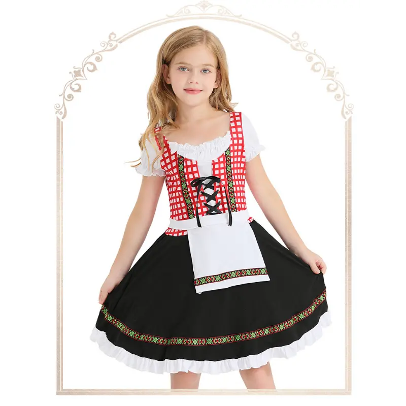 Oktoberfest Suit Performance Clothing German Traditional Children's Clothing Black and Pink Plaid Print Ethnic Holiday Costumes
