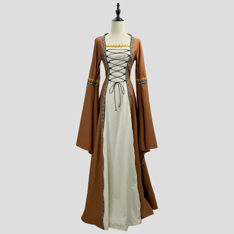 European and American Retro Square Neck Trumpet Sleeve Long Dress Gothic Retro Women's Medieval Court Robe Plus Size