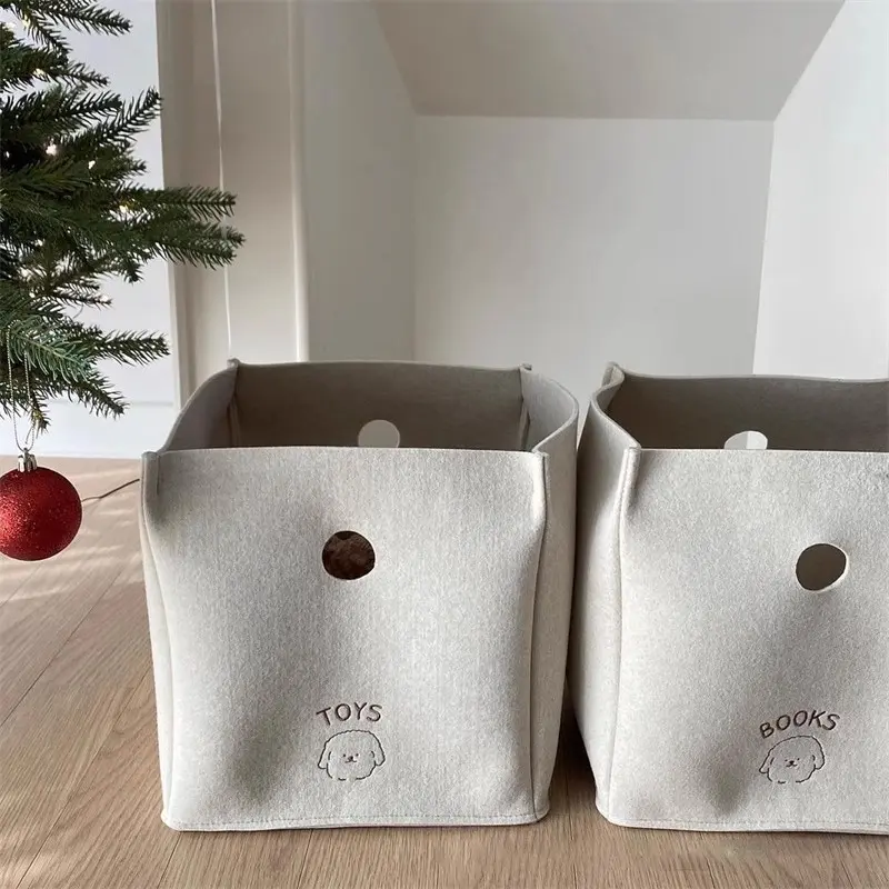 Personalized Felt Embroidered Square Storage Basket For Children's Toys, Christmas Storage Basket, Gifts, Living Room Storage