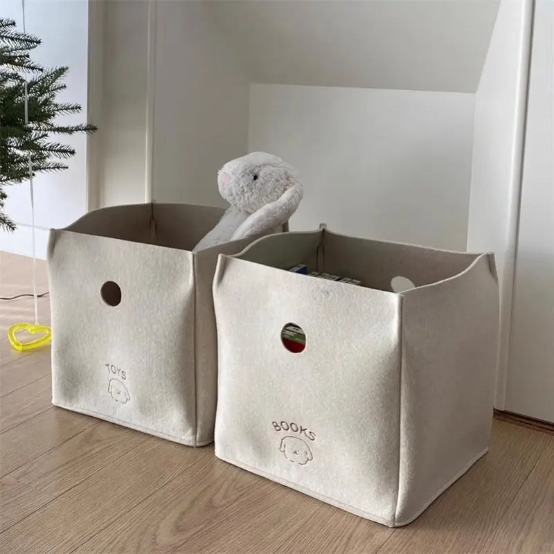 Personalized Felt Embroidered Square Storage Basket For Children's Toys, Christmas Storage Basket, Gifts, Living Room Storage