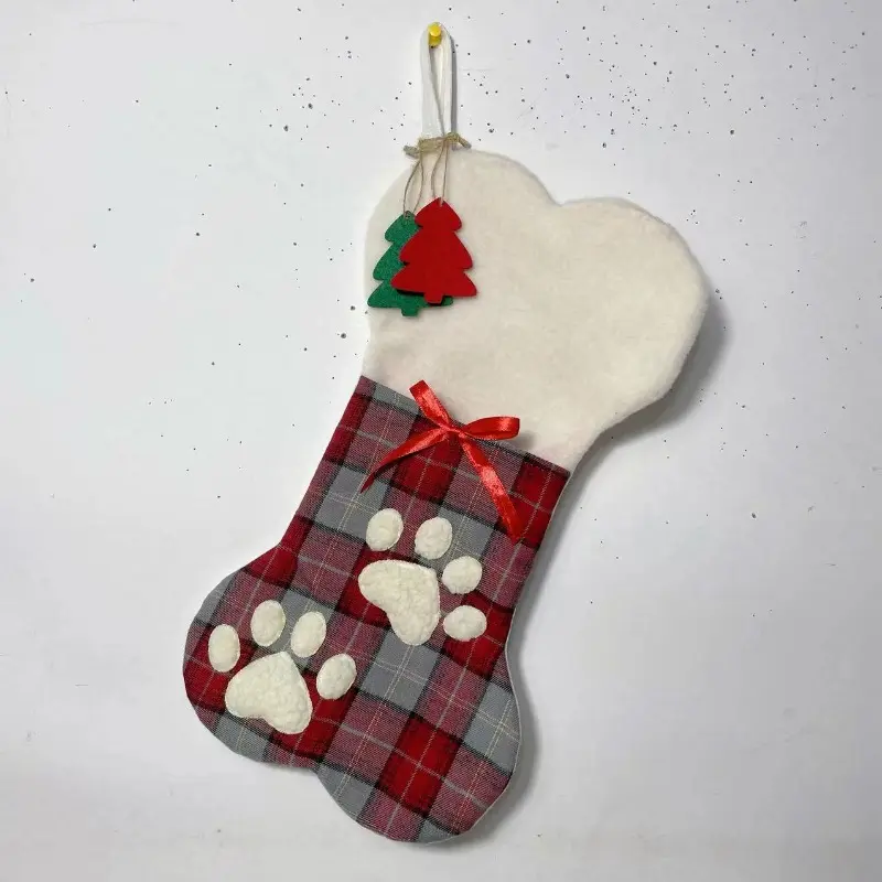 Christmas Socks Window Decorations Red and Green Plaid Dog Gift Bags Christmas Tree Pendants Stockings Gift Holders