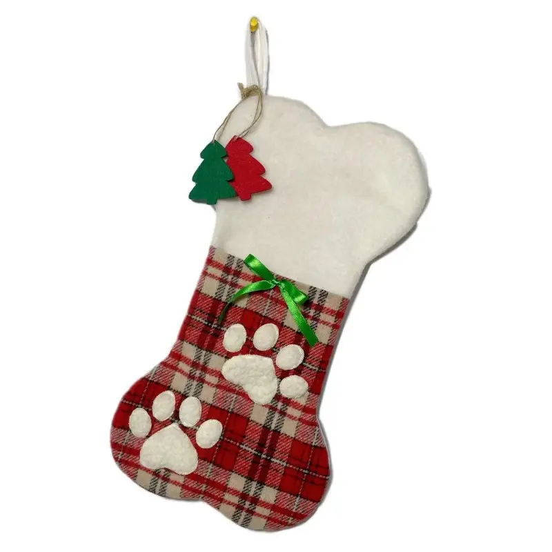 Christmas Socks Window Decorations Red and Green Plaid Dog Gift Bags Christmas Tree Pendants Stockings Gift Holders