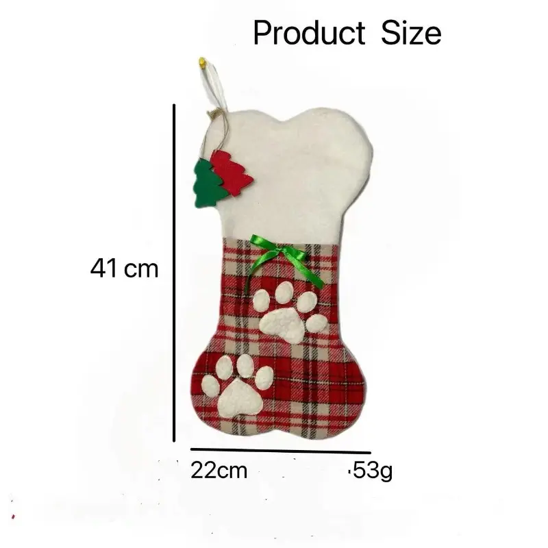 Christmas Socks Window Decorations Red and Green Plaid Dog Gift Bags Christmas Tree Pendants Stockings Gift Holders
